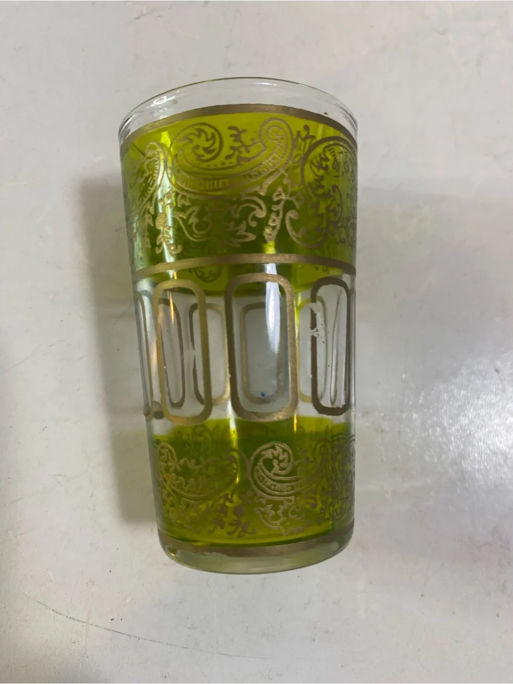Set Of 4 Moroccan Royal Blue & Green Bar Glasses Gold Moorish Arabesque Design